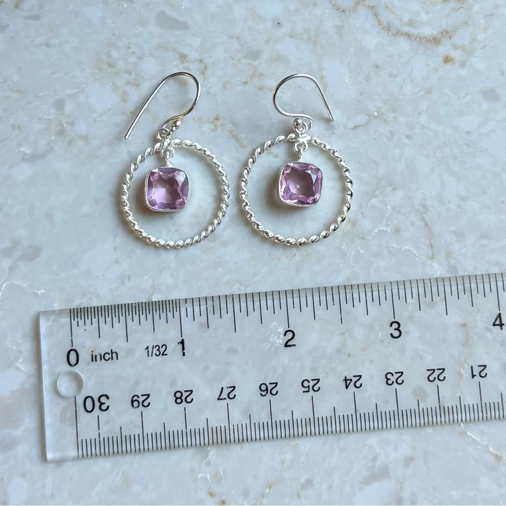 NWOT Sundance Crowley Earrings, Pink Kunzite, Sterling Silver